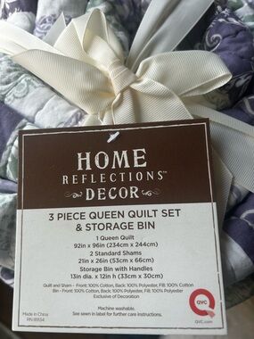 QVC Home Reflections Decor Queen Quilt Set in Cream and Purple